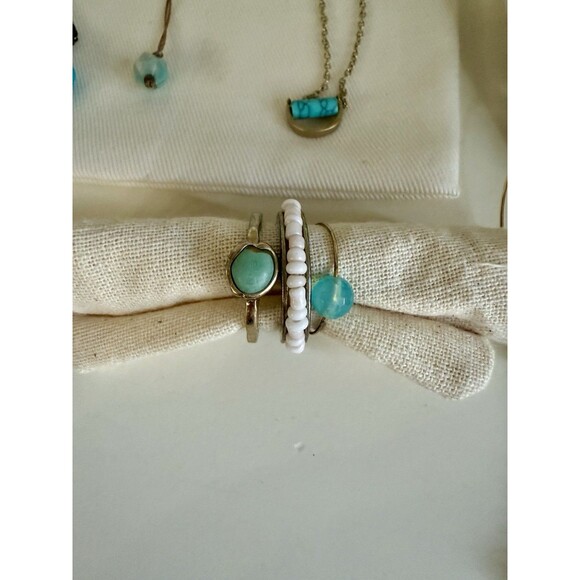 Huge Jewelry Lot, Turquoise, Amazonite, Fashion Boho Necklace Earring Ring Sets - Picture 13 of 16